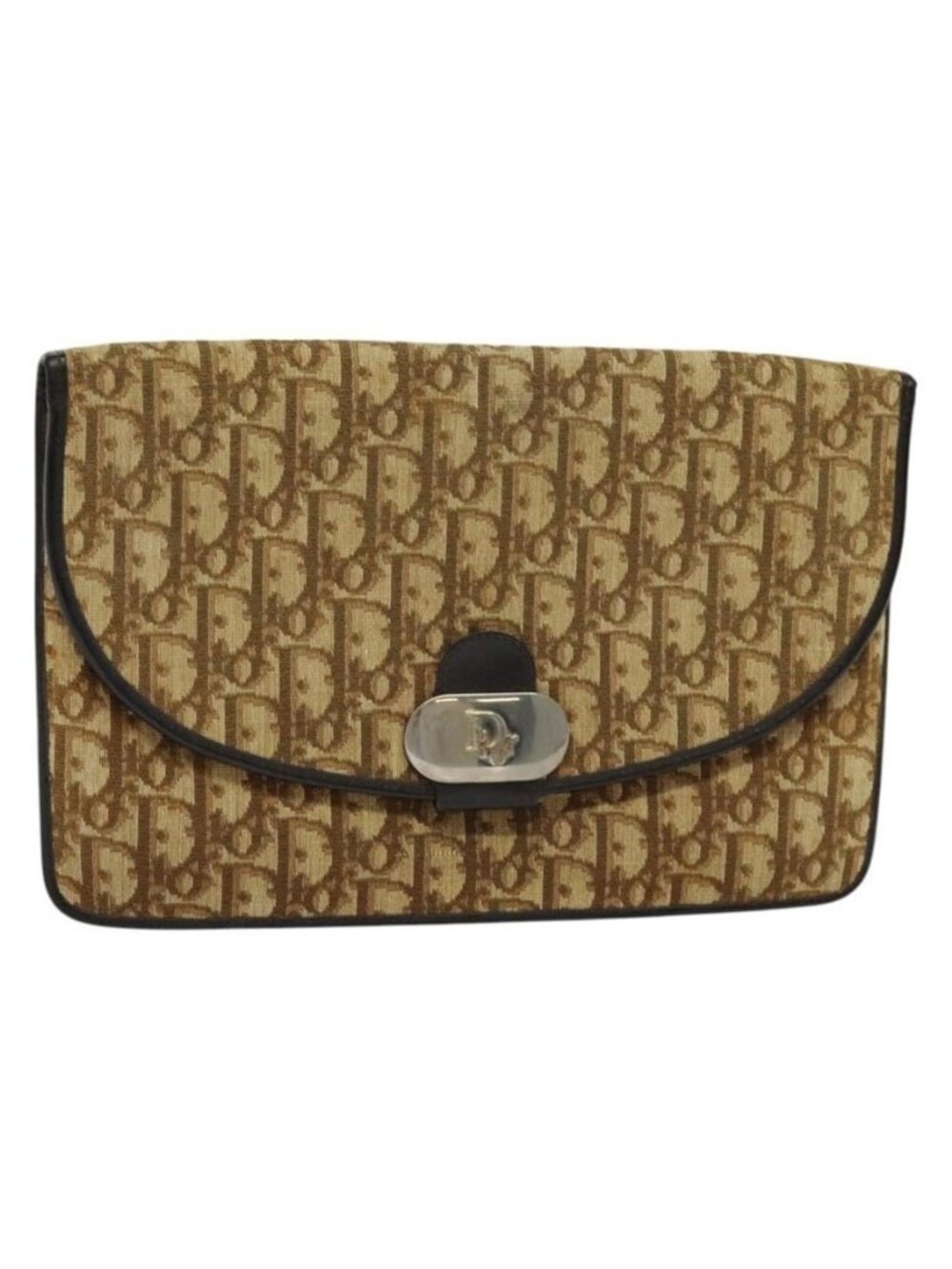 Authentic Christian Dior Trotter Canvas Shoulder Bag Brown
